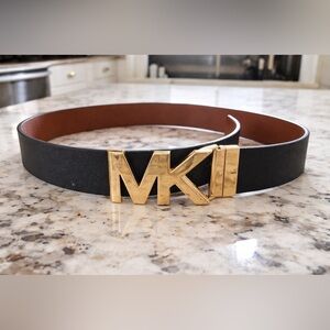 Michael Kors Black Belt with Gold MK Buckle